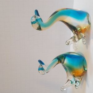 Pair of glass art ducks. Clear, amber, blue, and green glass. EUC. Rare.